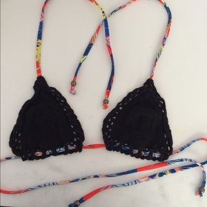 Crochet bikini top with multi colored straps