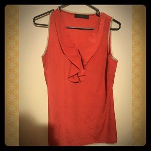RUFFLED TANK BLOUSE - Orange and Tan