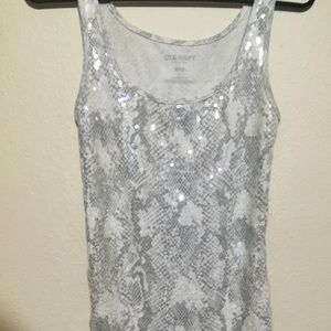 GLAM SEQUIN SNAKE PRINT TANK - White and Gray
