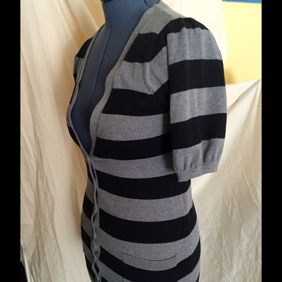 Black/gray striped button up cardigan size large - Picture 3 of 4