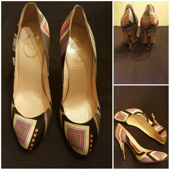 Emilio Pucci Multicolor Viola Satin Printed Pumps - Picture 2 of 5