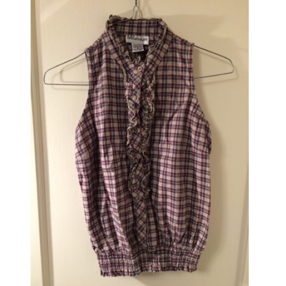 Plaid Blue and Purple Ruffle Top
