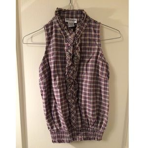 Plaid Blue and Purple Ruffle Top