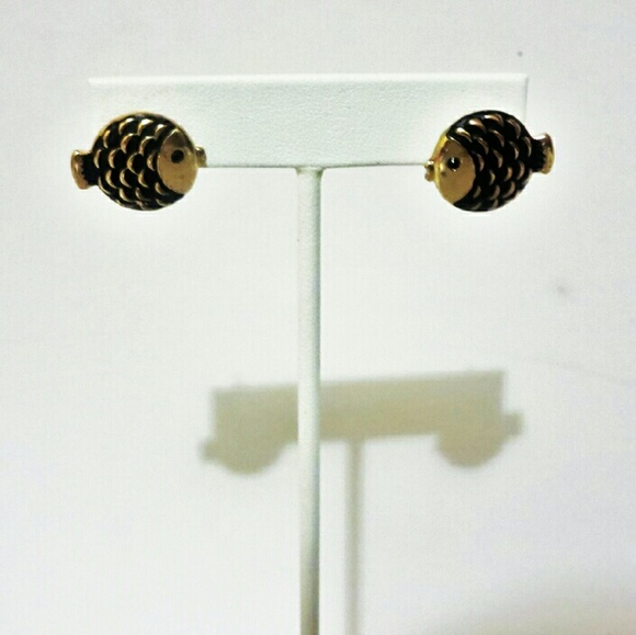 Gold and Black  Tone Goldfish  Earrings