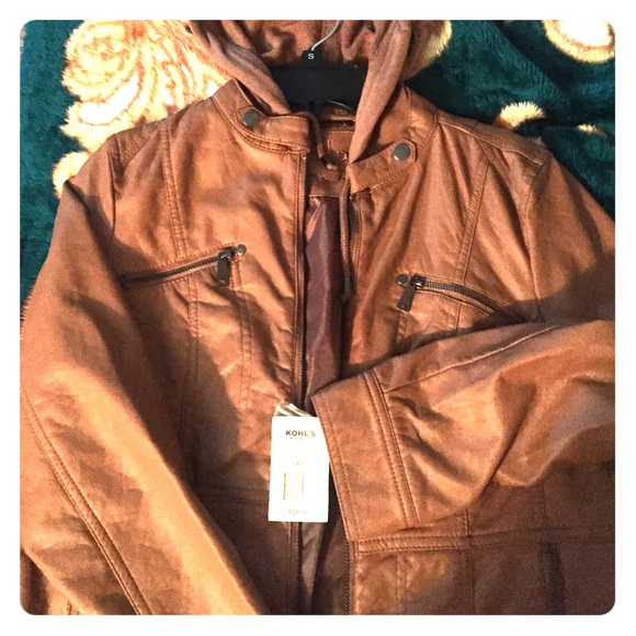 Dark Tan Hooded leather coat (Runs small)