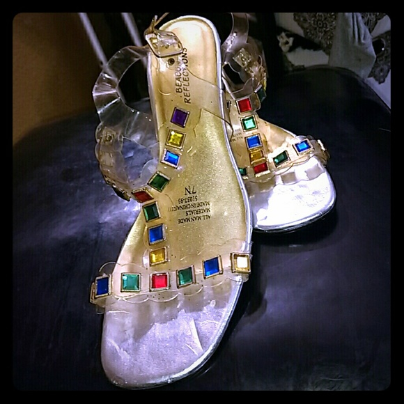 Rainbow Jeweled silver and gold kitten heels