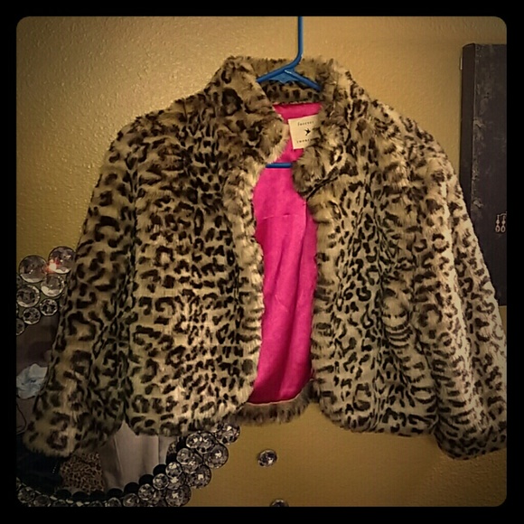 Leopard faux fur crop jacket with satin