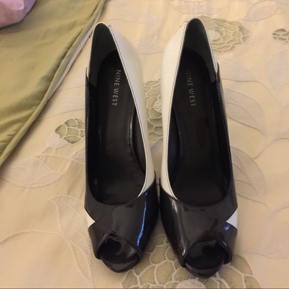 Black and White Nine West Peep Toe Heels