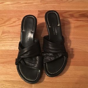Donald Pliner black leather wedge sandals, size 8