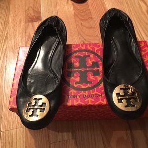 Tory Burch Reva flats, black leather, size 8