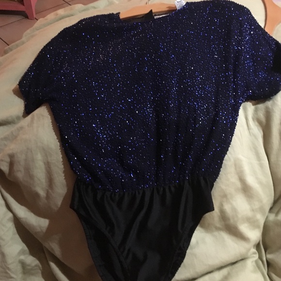 Black tie Oleg Cassini beaded night blue bodice