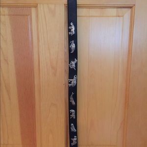 Black leather belt with silver animals