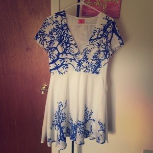 White mini dress with blue detailing