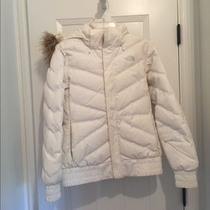 North Face small white+ fur hooded coat- Sz Small