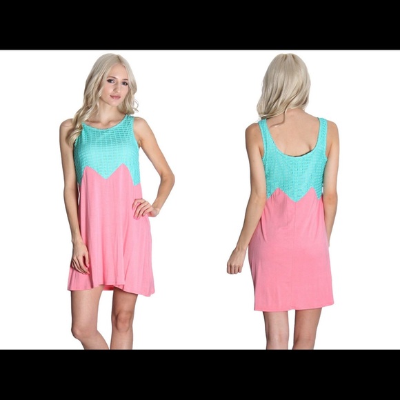 Aqua + Pink Sleeveless Dress - Picture 2 of 2