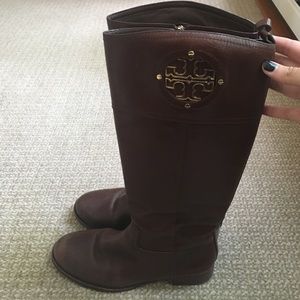 Tory Burch Leather Riding Boot in Almond