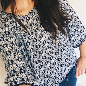 Blue pattered shirt with crochet detailing