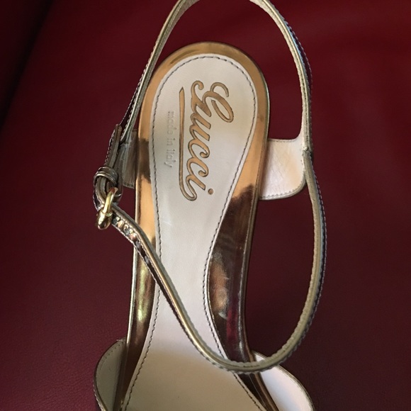 Gucci metallic leather and wood platform heels NBW - Picture 3 of 4