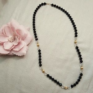 Vintage black, gold, and clear necklace