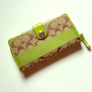 Coach Signature Stripe Zip Around Snap Wallet