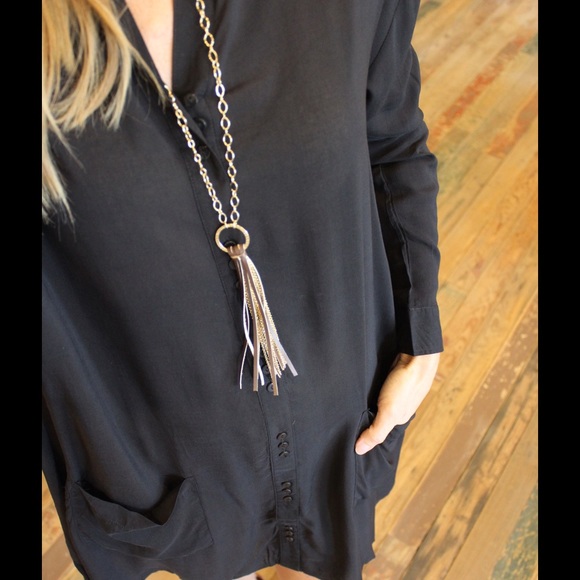 Black lightweight button up shirt dress - Picture 4 of 4