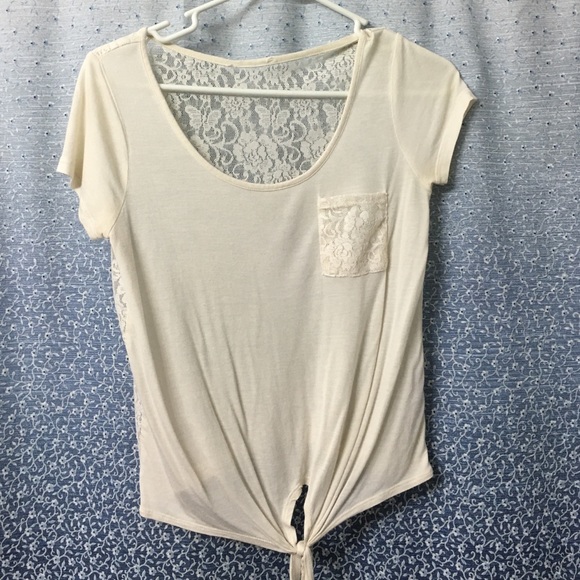 Lace back front tie top cream/off white