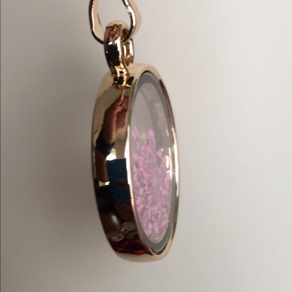 ✨NEW✨Natural Fuscia Pressed Flower Glass Necklace - Picture 3 of 3