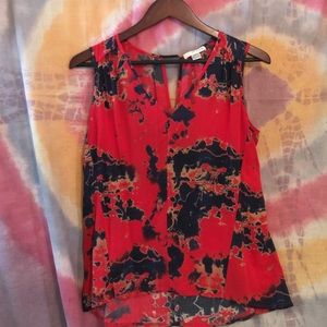 Navy, gold, and red splatter print tank