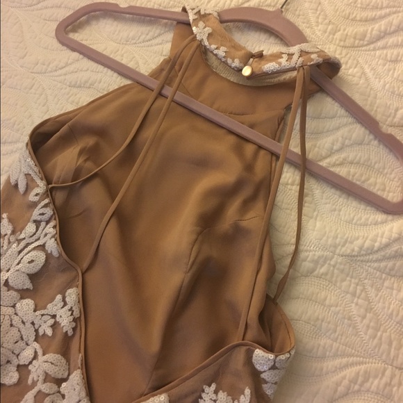 Abbie, fit /flare, sequin,nude/white dress, M - Picture 4 of 4