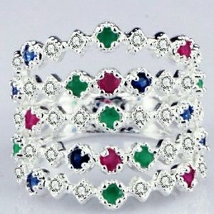 Sterling silver multi gem ring