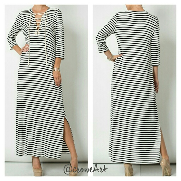 🌹HP🌹 Black & White Stripe Lace-up Maxi - Picture 3 of 4