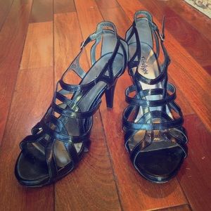 Black Open-toe Three Inch Heels - COMFORTABLE!