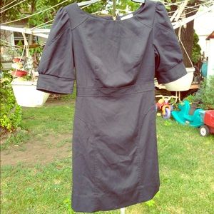 Tulle navy blue short sleeve classy belted dress