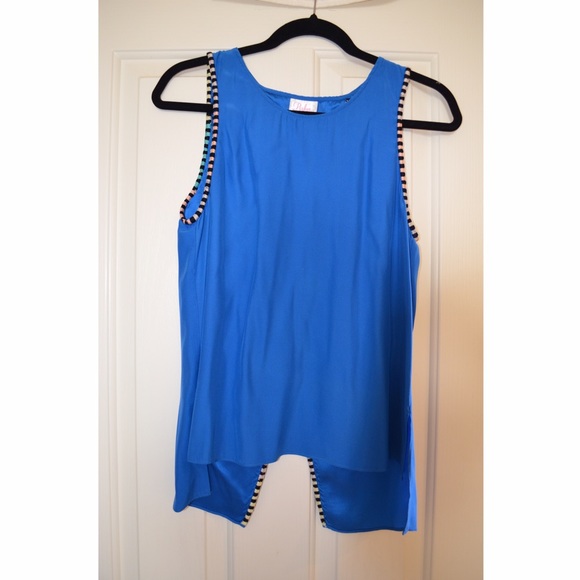 PARKER  blue top w/ multicolor trim and open back