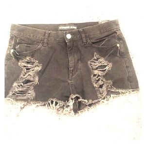 High rise distressed shorts in black from express