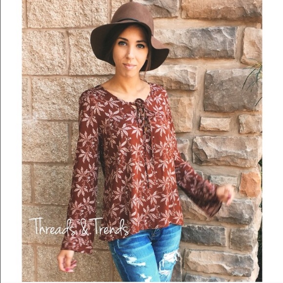 Tops - Bell Sleeve Lace Up V-Neck Blouse