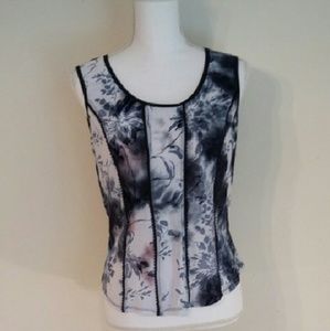 Blue, white. Pink blouse. Worn once.