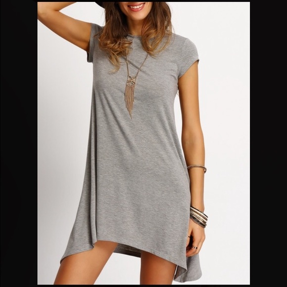 NEW! Grey Asymmetric Hem Casual Shift Dress - Picture 2 of 3