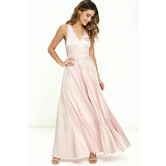 Lulus PRETTY BLUSH PINK SATIN MAXI PARTY DRESS