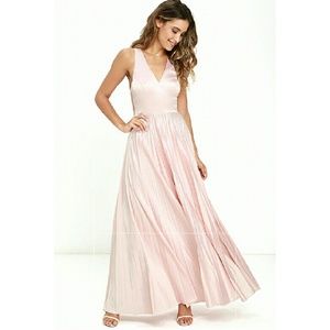 Lulus PRETTY BLUSH PINK SATIN MAXI PARTY DRESS