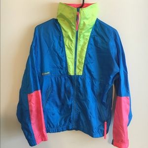 💫Vintage Columbia Neon windbreaker jacket.