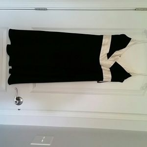 Little black dress with white satin detailing