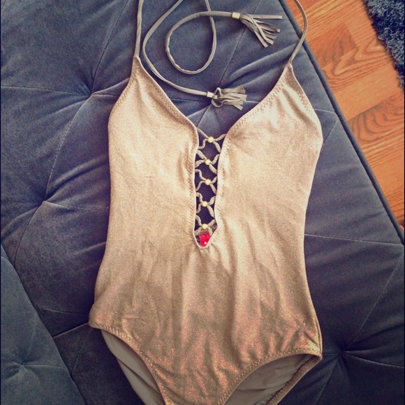 Red Carter Gold Sparkly Bathing Suit