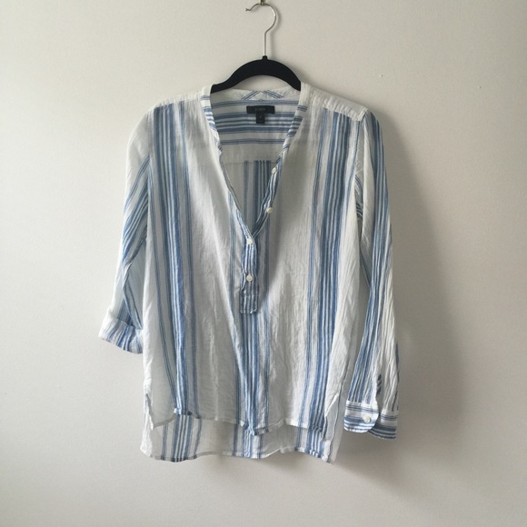 J. Crew Tops - J. Crew Collarless Popover Striped Shirt