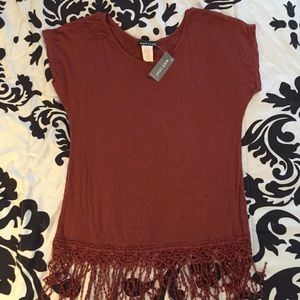 Wet Seal Short Sleeve Fringe Top