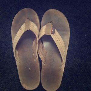 Size 7 Rainbow leather flip flops