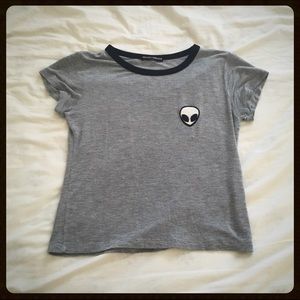 Brandy Melville Gray Alien Crop Tee
