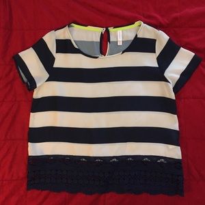 Xhilaration Dark Blue and White Striped Top