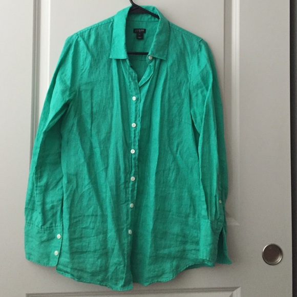 JCrew green linen button up with French cuffs