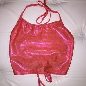 Pink shiny AA Cali fun and sun halter swim top